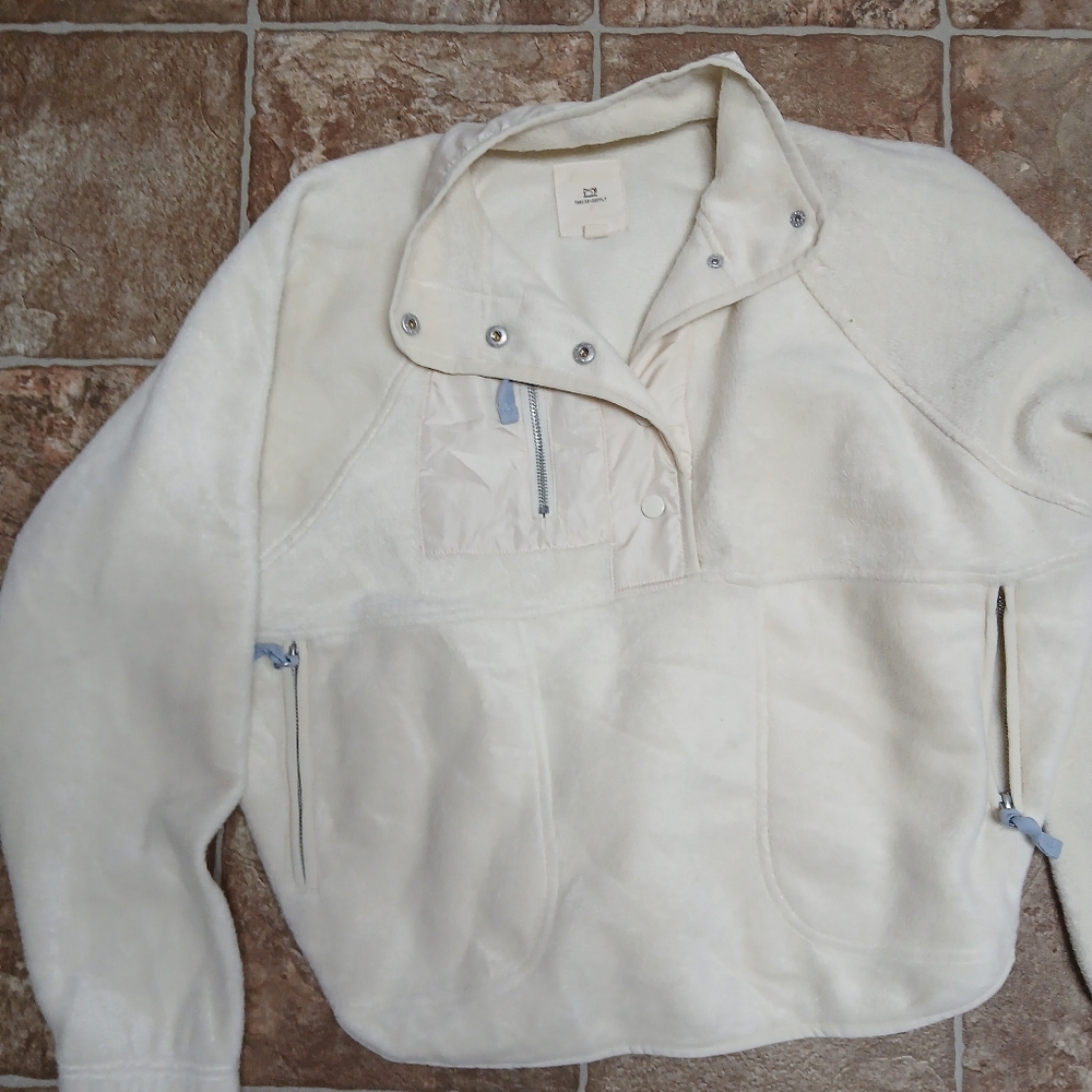 Thread Supply Oversized Cropped Soft Cream Outerwear Fleece Sherpa 3/4 Snap